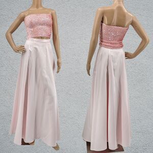 Vintage 1990s Y2K Moda Internationl Prom Dress Tube Top Sequins Pink 2 Piece